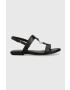 Tommy Hilfiger Δερμάτινα σανδάλια TH FLAT SANDAL χρώμα: μαύρο - Pepit.gr