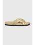 Tommy Hilfiger Δερμάτινες παντόφλες STRAP FEMININE SANDAL GOLDEN - Pepit.gr