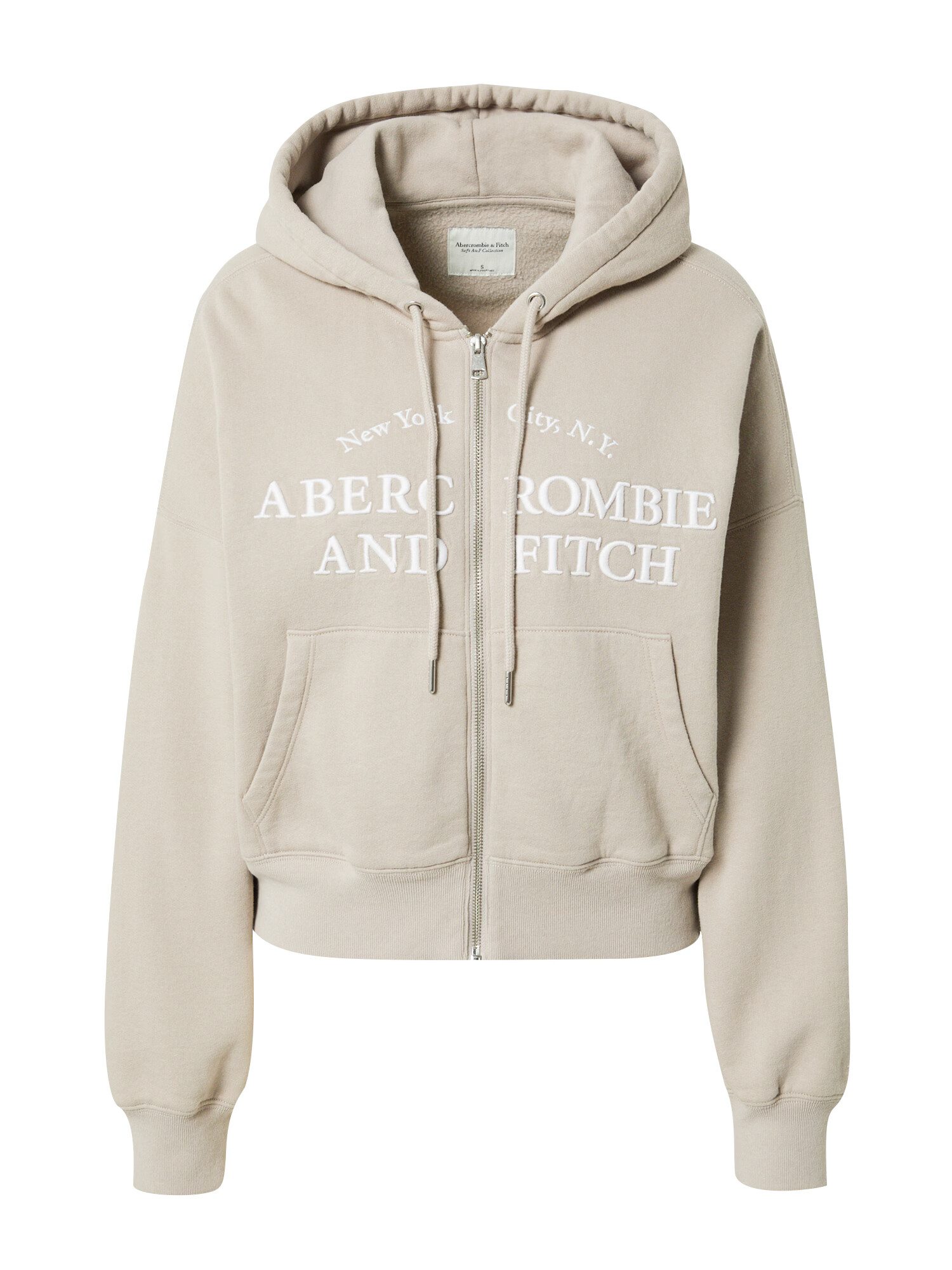 Abercrombie & Fitch Ζακέτα φούτερ 'LONG LIFE' ανοικτό καφέ / λευκό - Pepit.gr