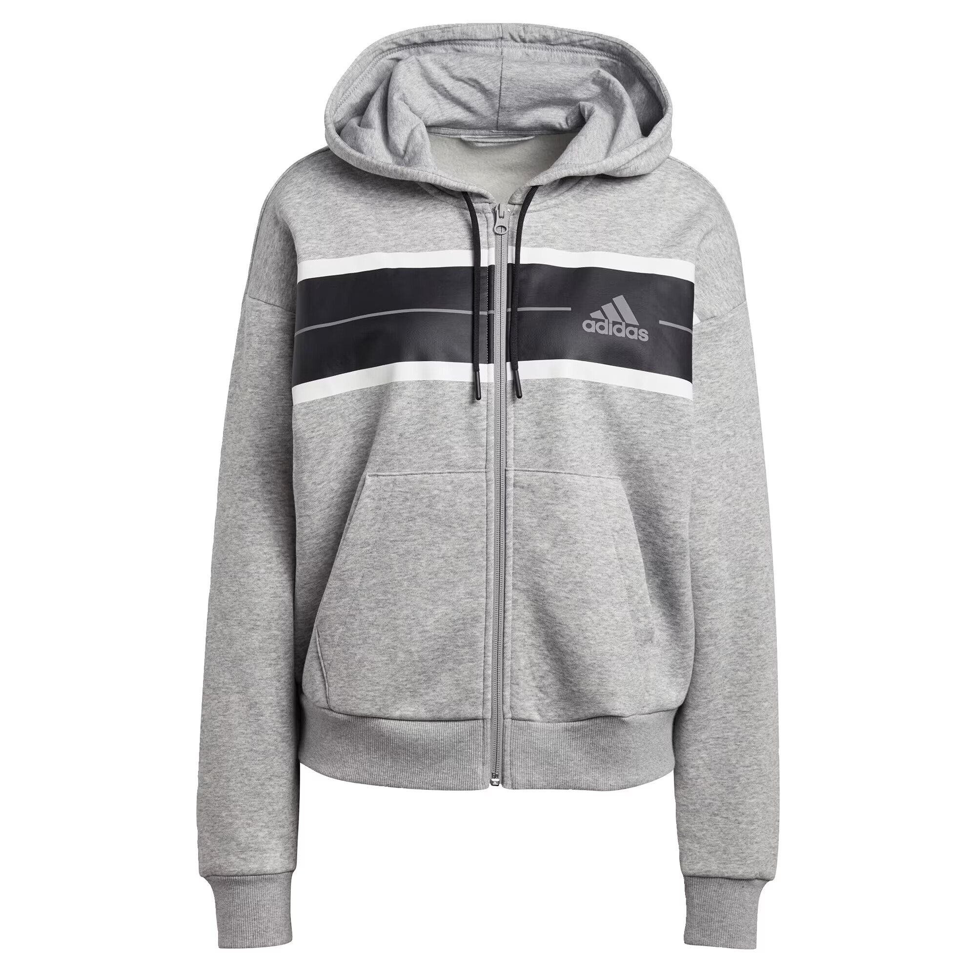 ADIDAS SPORTSWEAR Αθλητική ζακέτα φούτερ 'Essentials Pinstripe Block Fleece Loose Fit' γκρι μελανζέ / μαύρο / λευκό - Pepit.gr