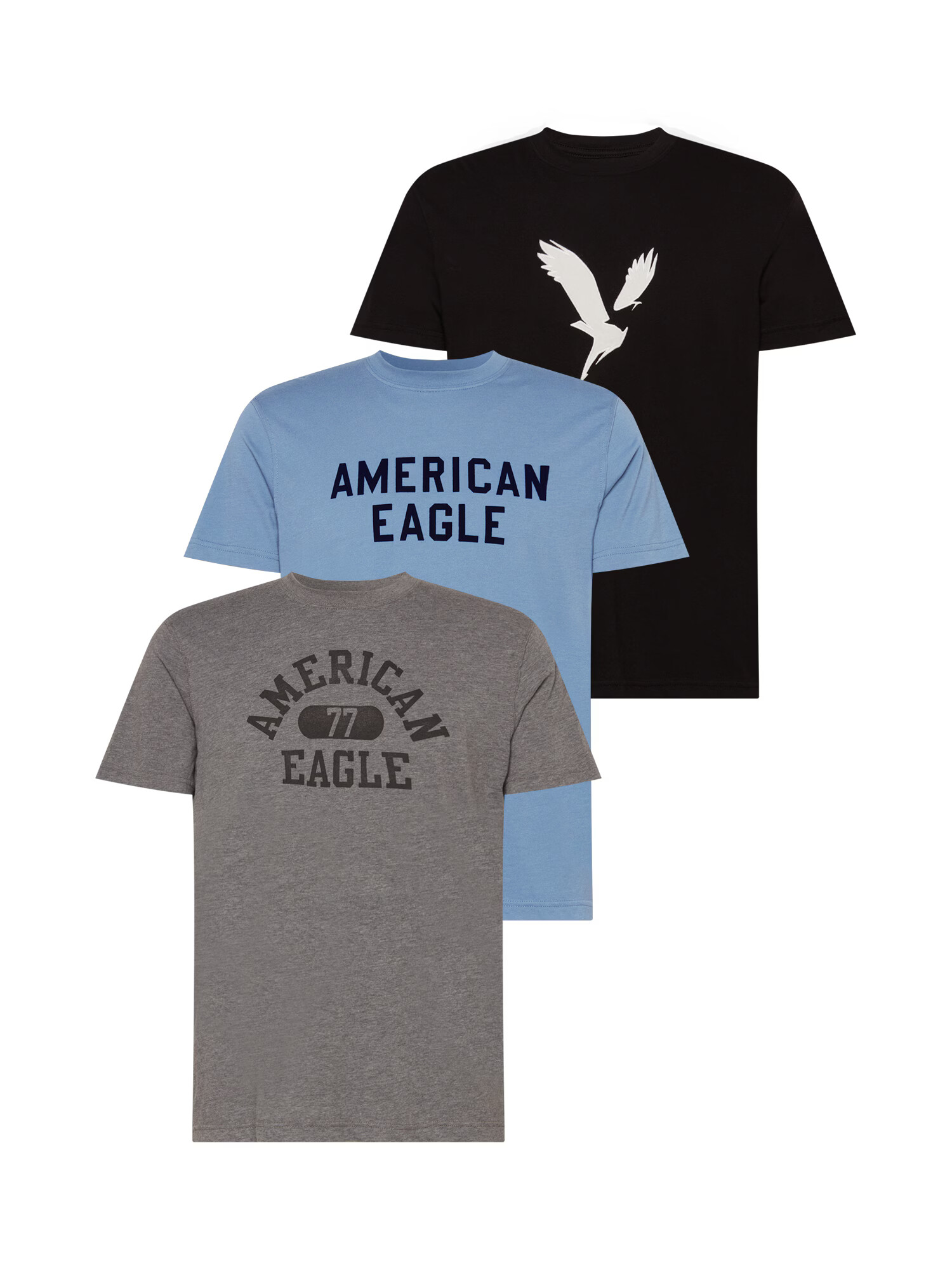 American Eagle Μπλουζάκι μπλε περιστεριού / γκρι / μαύρο / λευκό - Pepit.gr