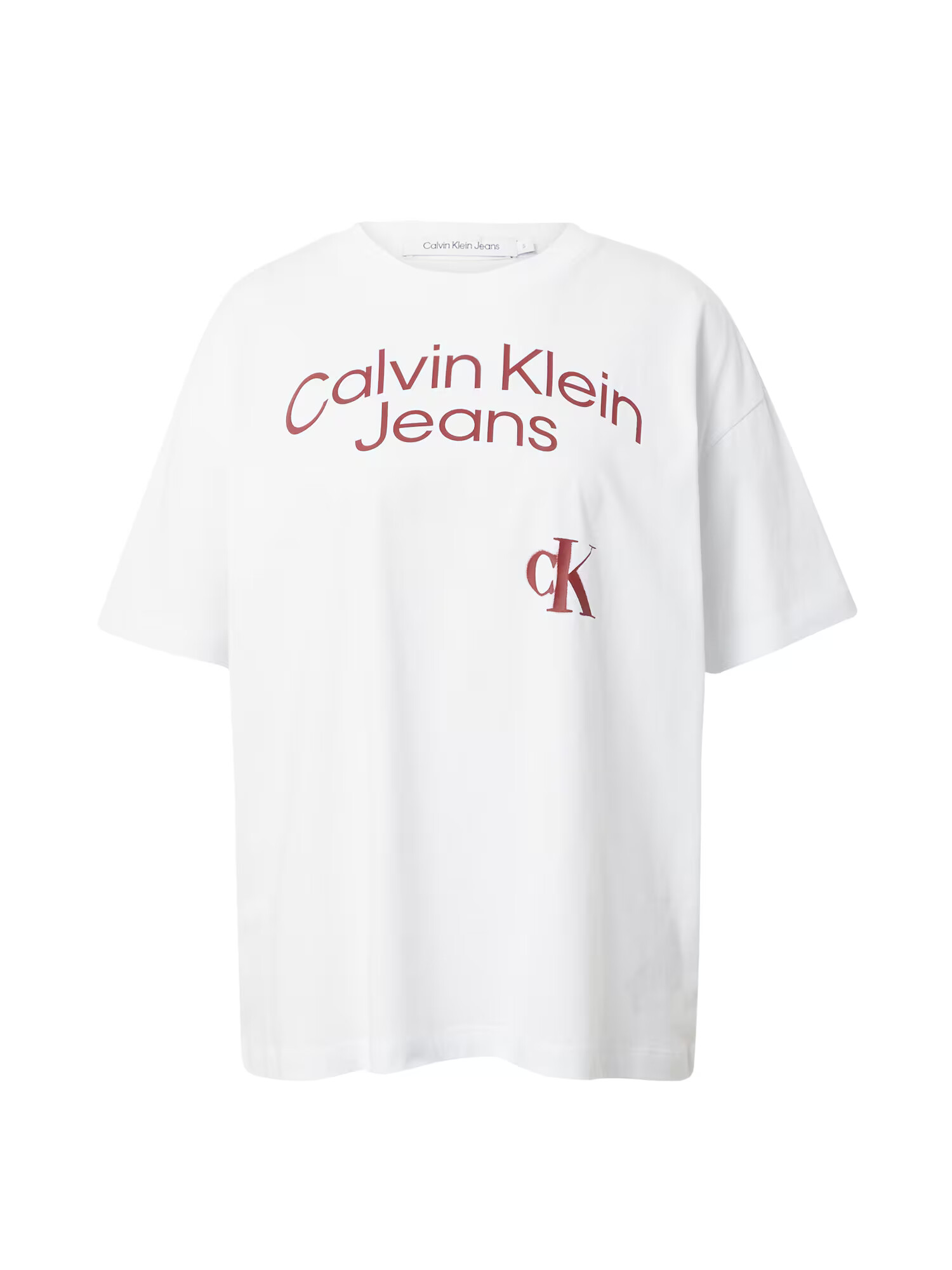 Calvin Klein Jeans Μπλουζάκι βουργουνδί / λευκό - Pepit.gr