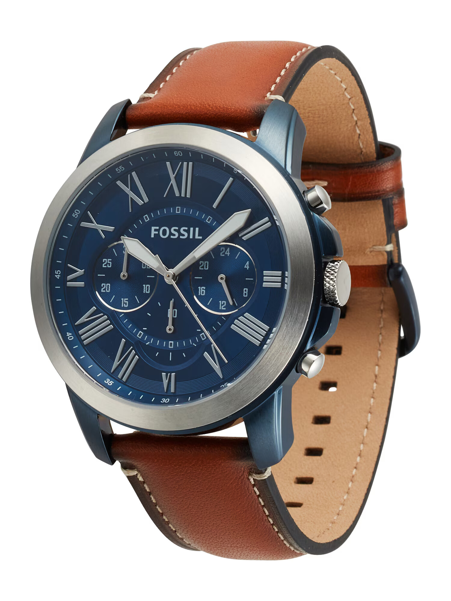 FOSSIL Αναλογικό ρολόι 'Grant FS5151' μπλε ουλτραμαρίν / ωχροκίτρινο / ασημί - Pepit.gr