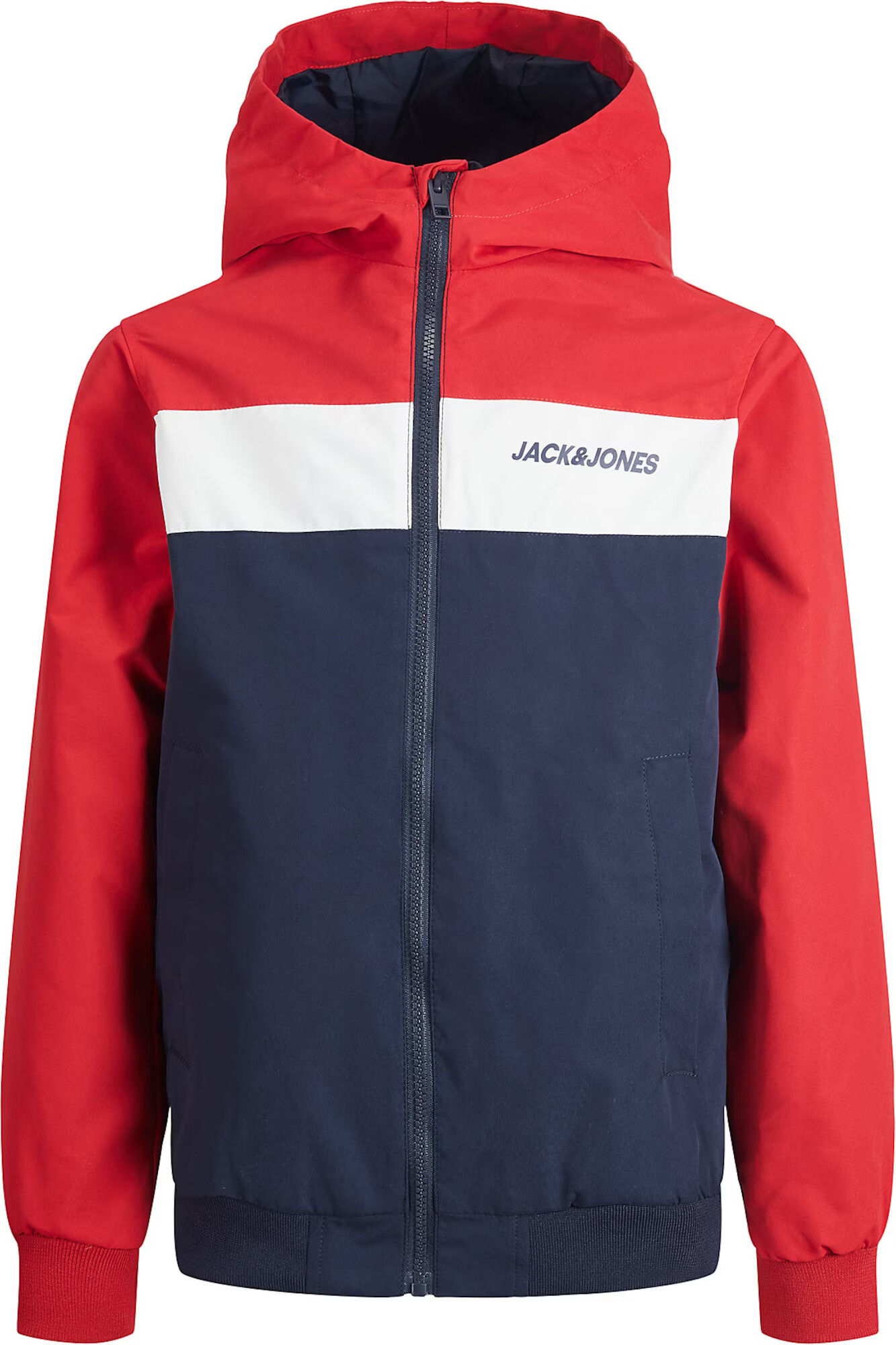 Jack & Jones Junior Φθινοπωρινό και ανοιξιάτικο μπουφάν 'Rush' μπλε νύχτας / κόκκινο / λευκό - Pepit.gr