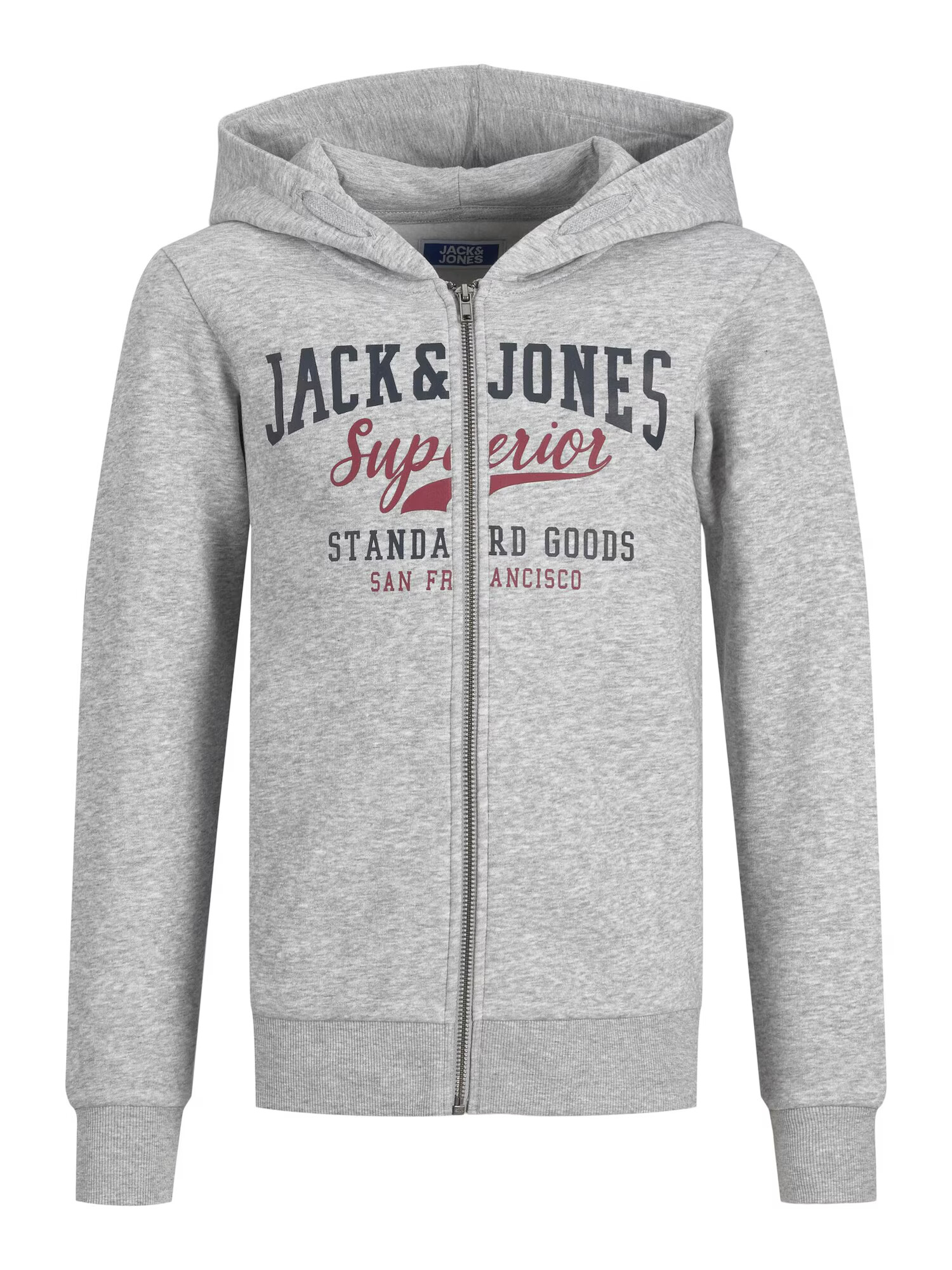 Jack & Jones Junior Ζακέτα φούτερ 'Logo' γκρι μελανζέ / κόκκινο / μαύρο - Pepit.gr