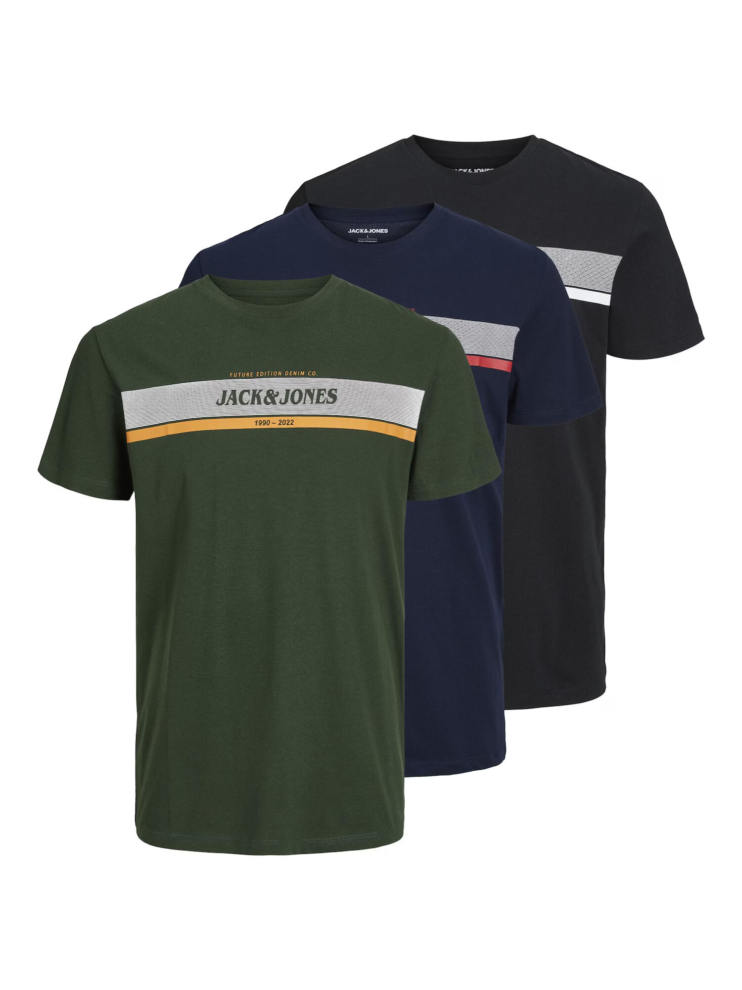 JACK & JONES Μπλουζάκι 'ALEX' μπλε νύχτας / χακί / μαύρο / λευκό - Pepit.gr