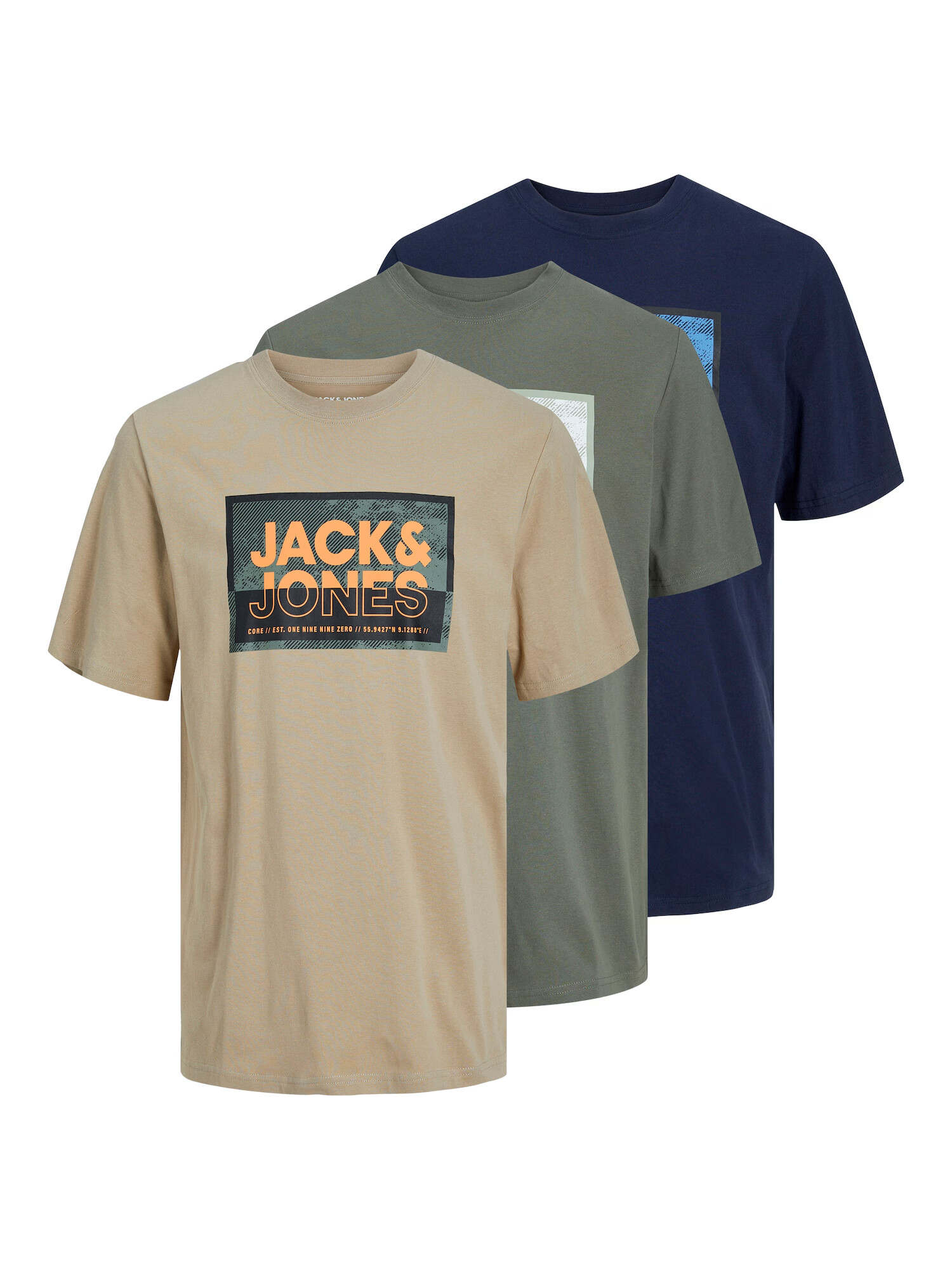 JACK & JONES Μπλουζάκι 'LOGAN' άμμος / ναυτικό μπλε / χακί / πορτοκαλί - Pepit.gr