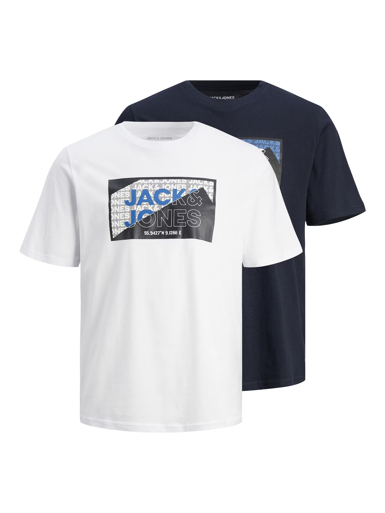 JACK & JONES Μπλουζάκι 'LOGAN' μπλε νύχτας / λευκό - Pepit.gr