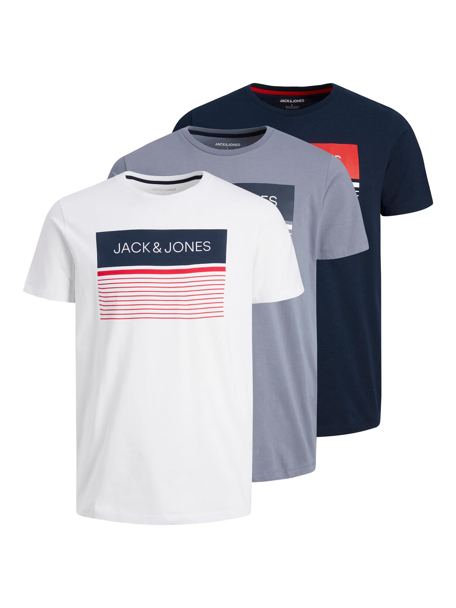 JACK & JONES Μπλουζάκι 'TRAVIS' σκούρο μπλε / γκρι / κόκκινο / λευκό - Pepit.gr