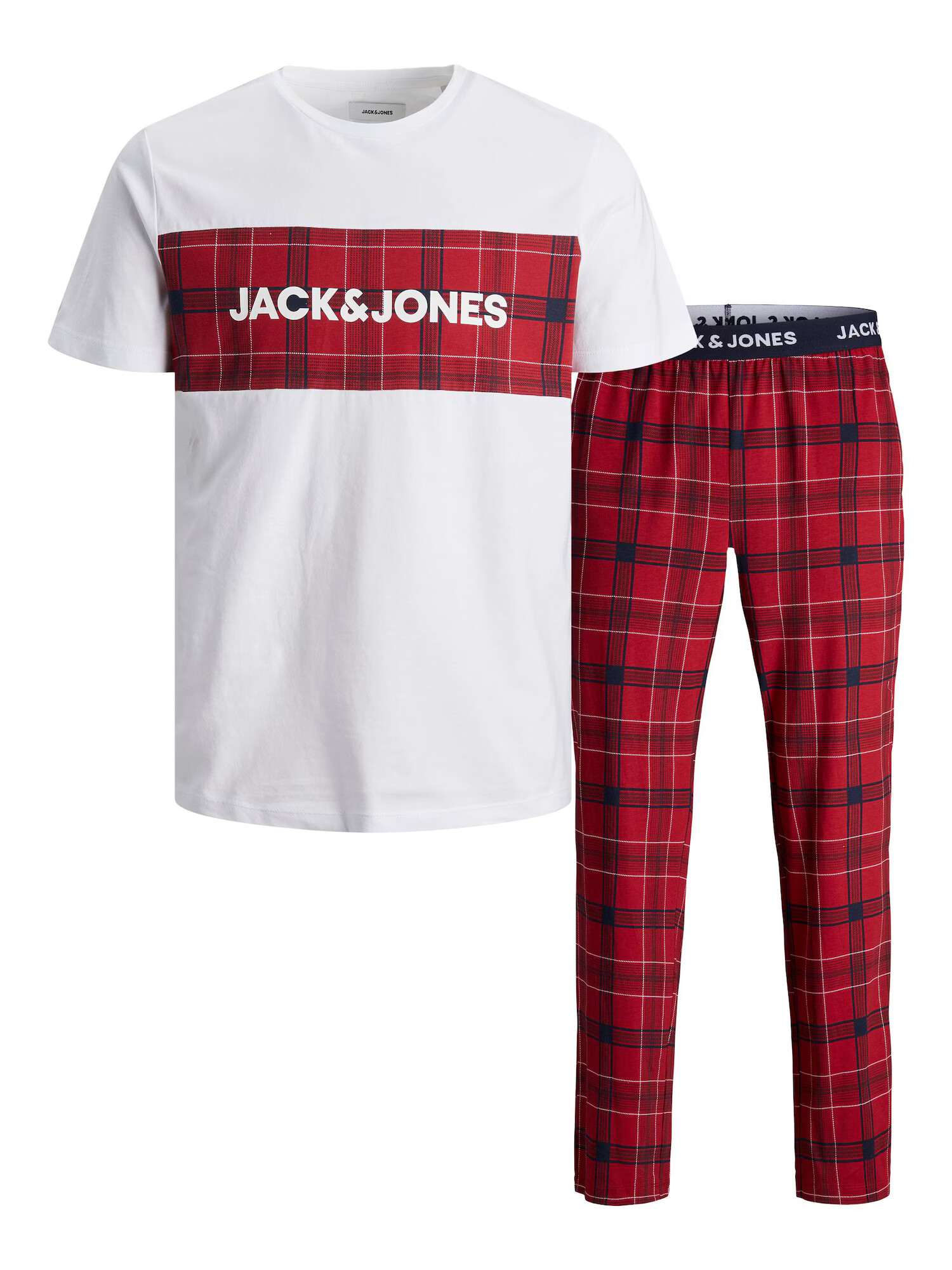 JACK & JONES Πιτζάμα μακριά 'TRAIN' σκούρο μπλε / ρουμπινί / λευκό - Pepit.gr