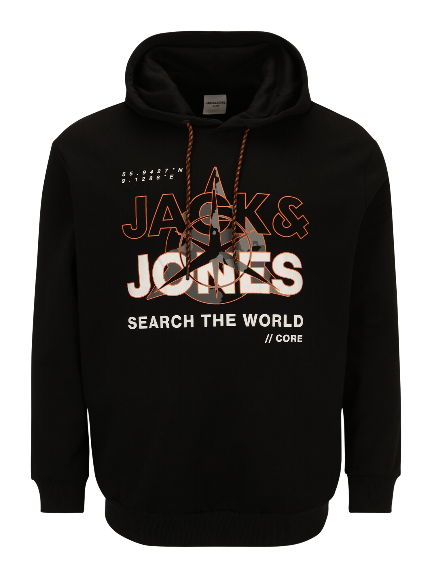 Jack & Jones Plus Μπλούζα φούτερ 'Hunt' γκριζομπέζ / ανοικτό πορτοκαλί / μαύρο / λευκό - Pepit.gr