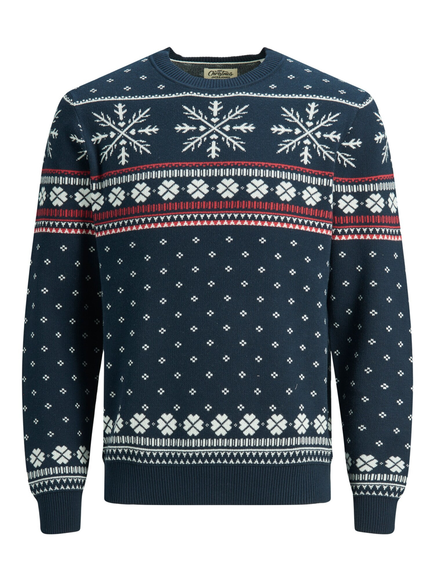 JACK & JONES Πουλόβερ 'Snowy' ναυτικό μπλε / κόκκινο / λευκό - Pepit.gr