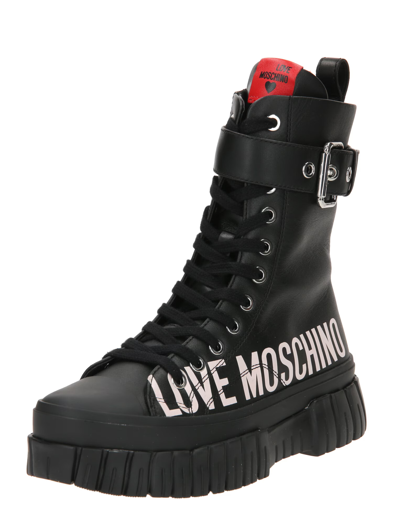 Love Moschino Μποτάκι με κορδόνια 'LOVELY LOVE' μαύρο / λευκό - Pepit.gr