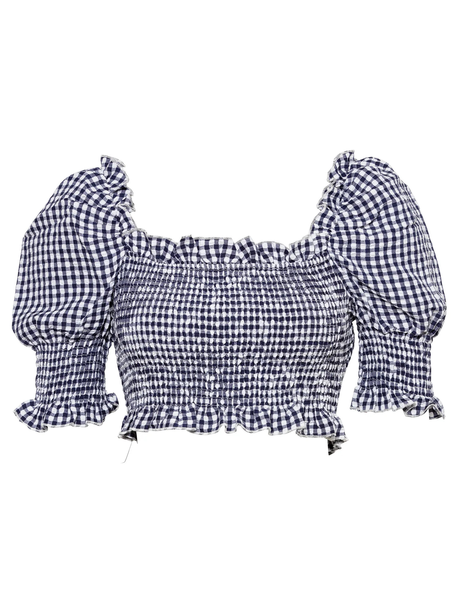 Missguided Μπλούζα 'GINGHAM' ναυτικό μπλε / λευκό - Pepit.gr