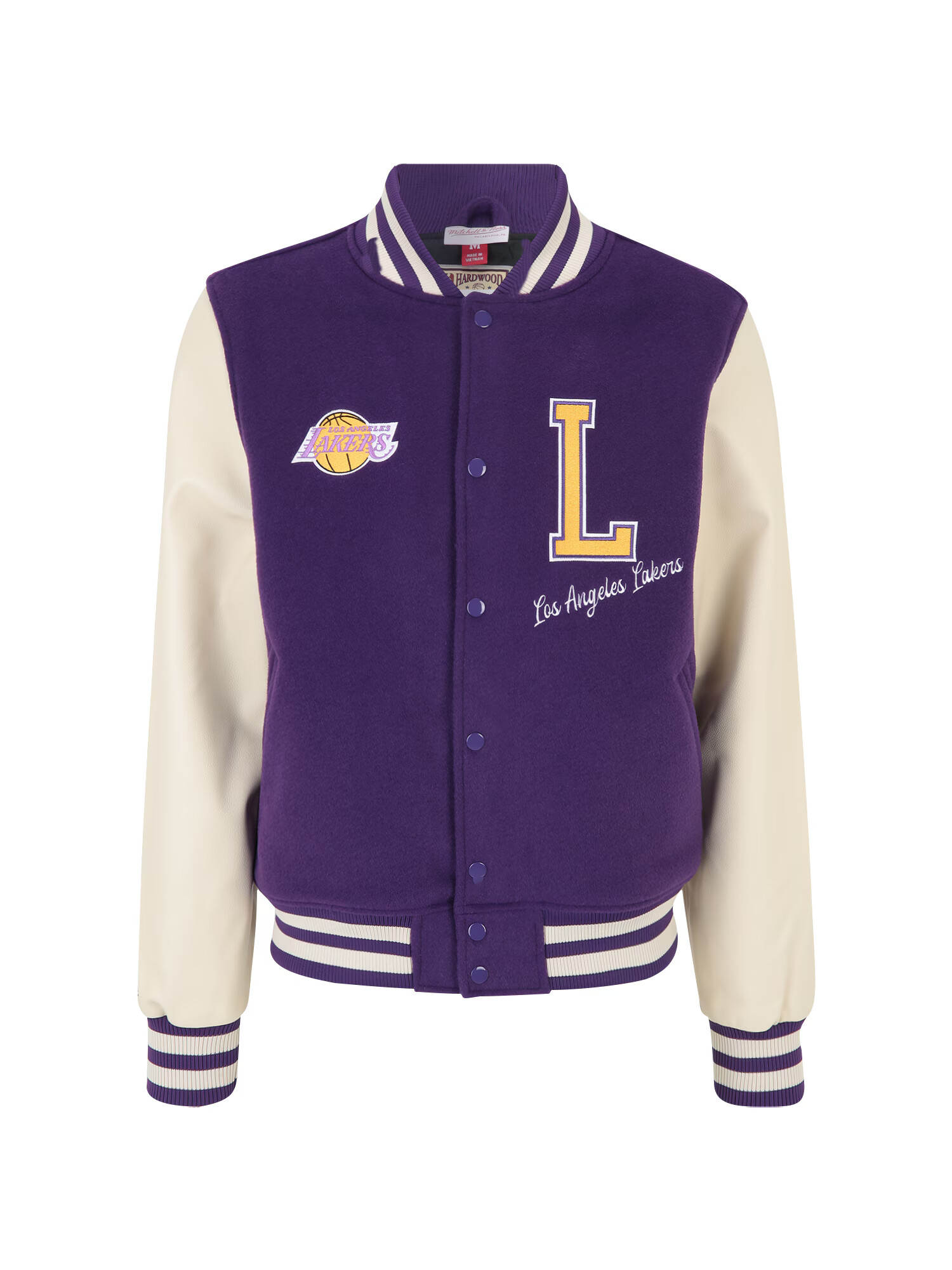 Mitchell & Ness Φθινοπωρινό και ανοιξιάτικο μπουφάν 'LA LAKERS' μπεζ / κίτρινο / σκούρο λιλά / λευκό - Pepit.gr