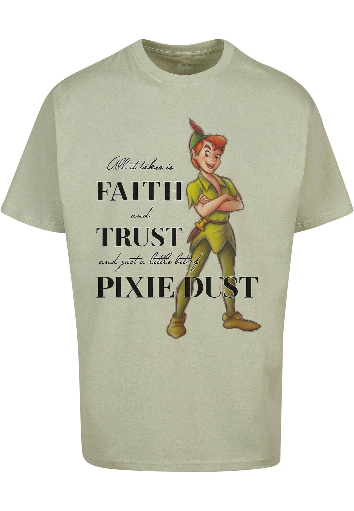 MT Upscale Μπλουζάκι 'Disney 100 Peter Pan Faith and Trust' νουντ / λαδί / πράσινο παστέλ / μαύρο - Pepit.gr