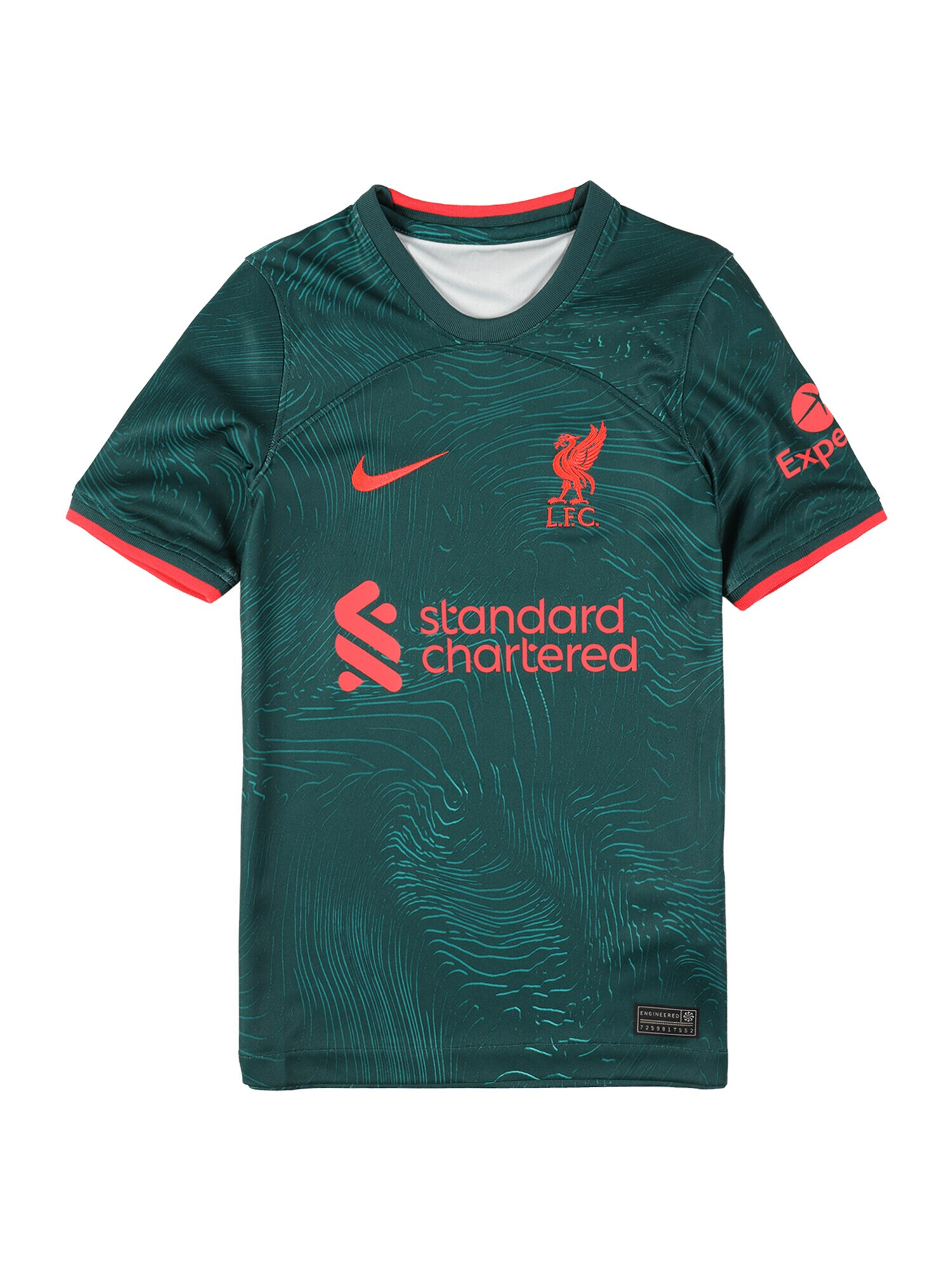 NIKE Λειτουργικό μπλουζάκι 'FC Liverpool 3rd Stadium 2022/2023' πετρόλ / γαλαζοπράσινο / πορτοκαλί νέον - Pepit.gr