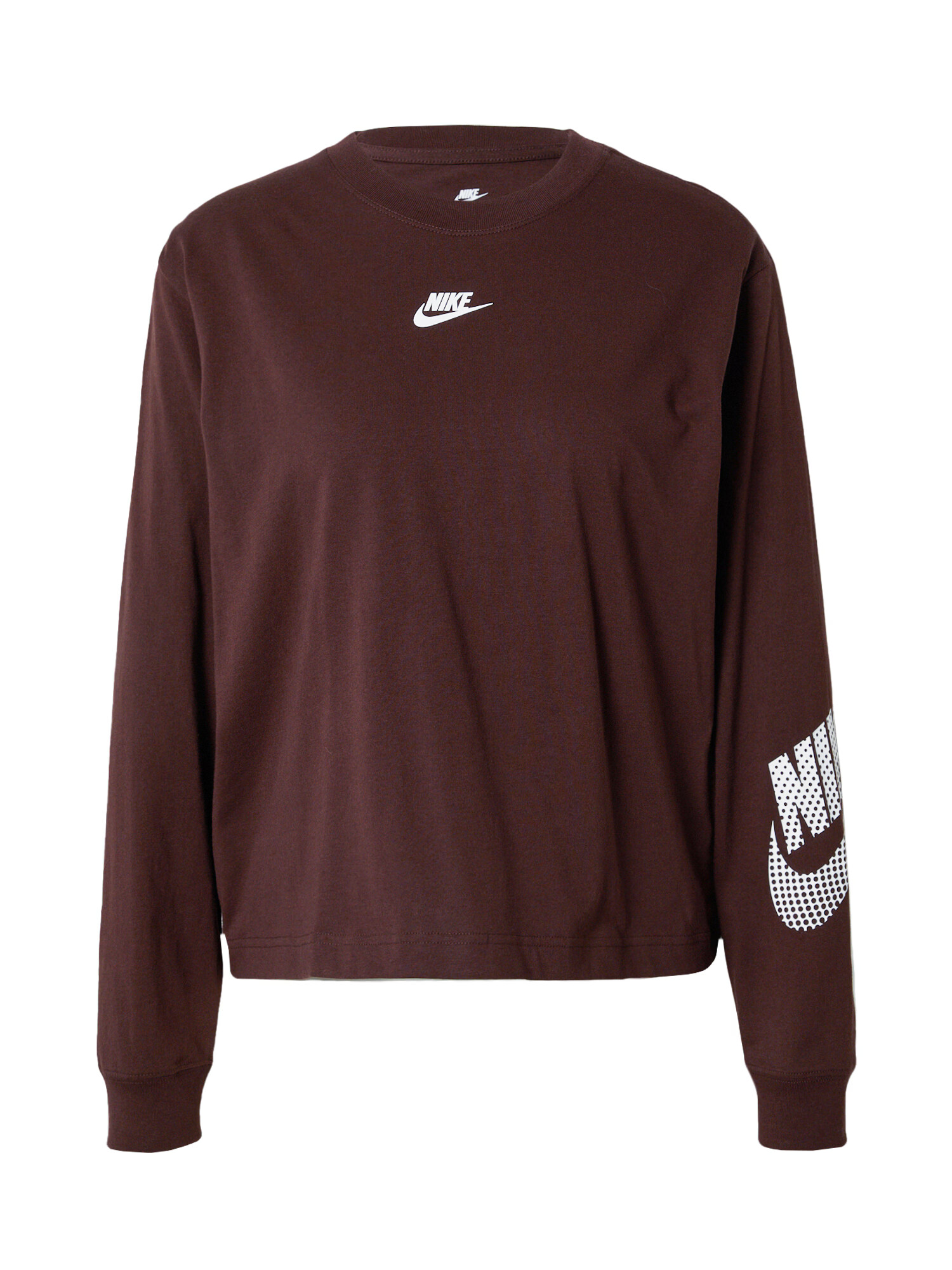 Nike Sportswear Μπλούζα φούτερ σκούρο καφέ / λευκό - Pepit.gr