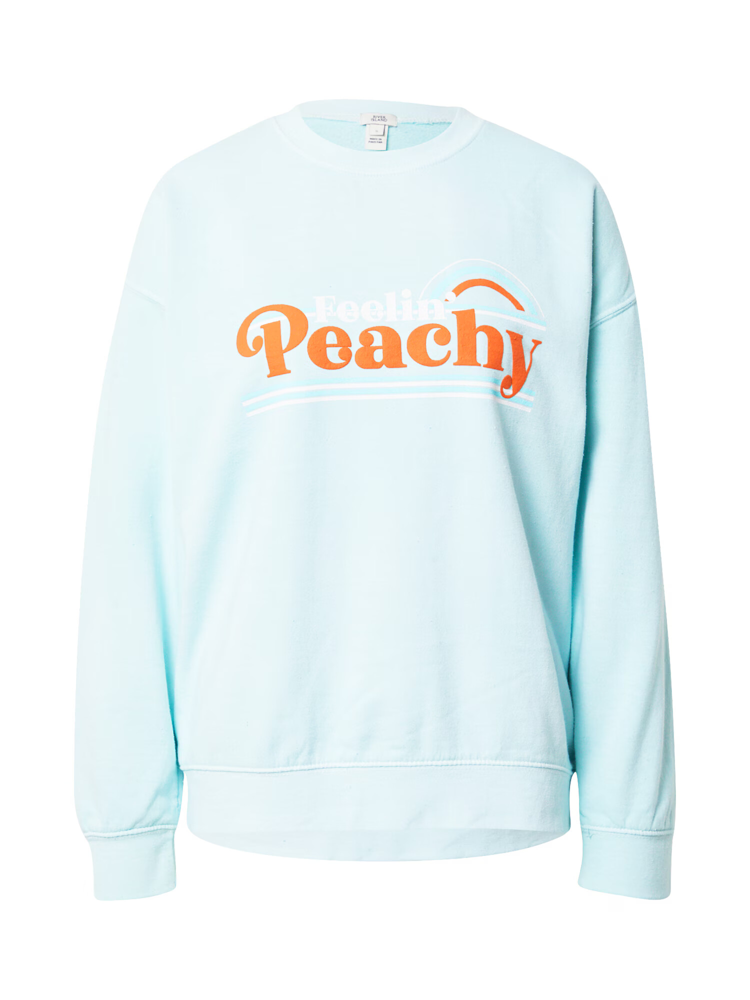 River Island Μπλούζα φούτερ 'FEELIN PEACHY' μπλε παστέλ / πορτοκαλί / λευκό - Pepit.gr