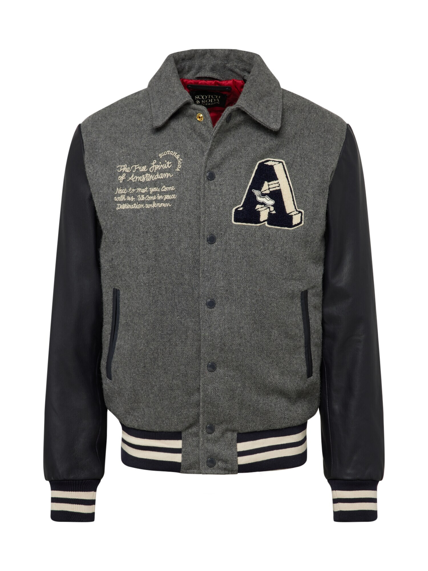 SCOTCH & SODA Φθινοπωρινό και ανοιξιάτικο μπουφάν 'Varsity' γκρι μελανζέ / μαύρο / λευκό - Pepit.gr