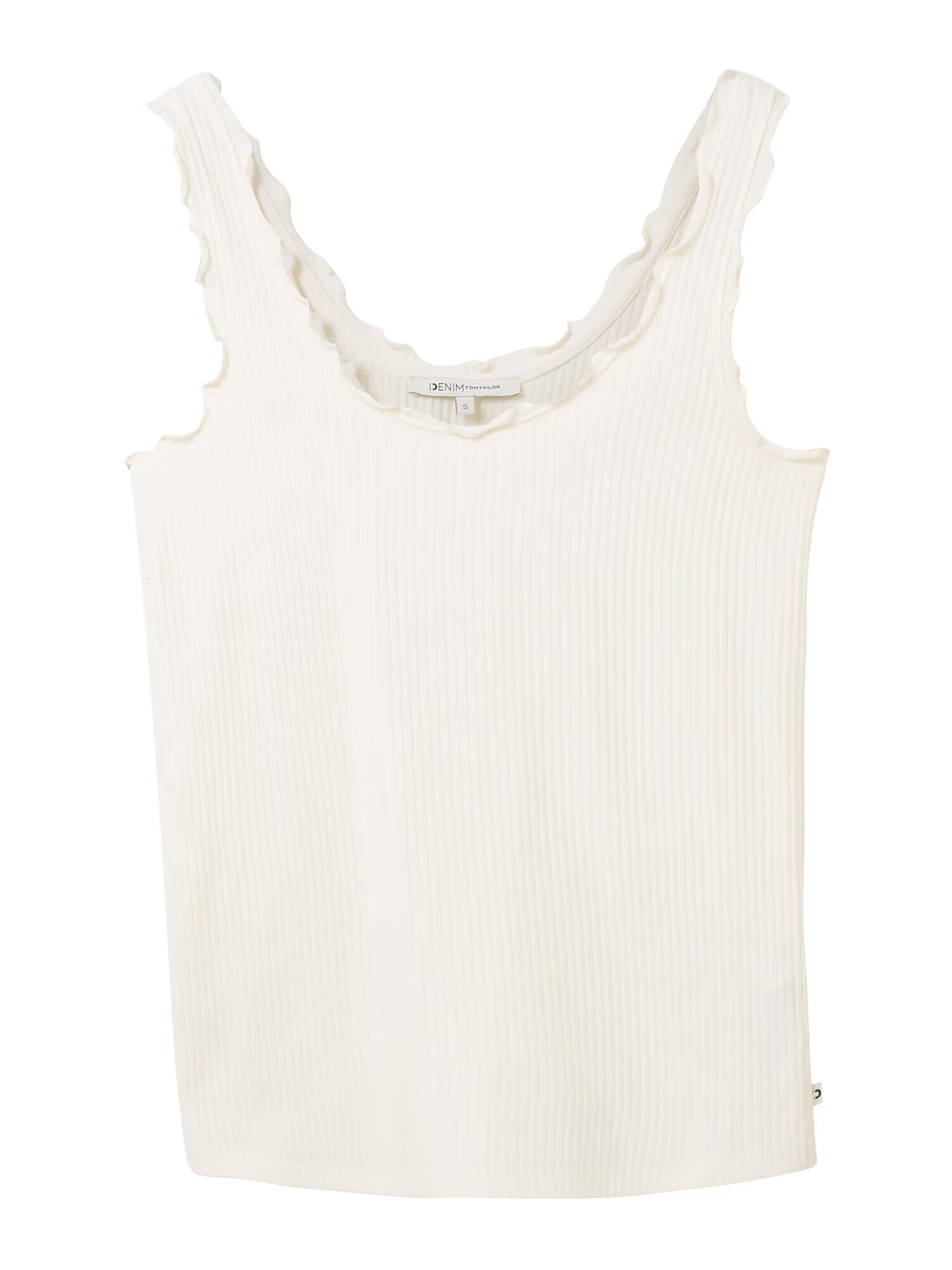 TOM TAILOR DENIM Τοπ 'ribbed tanktop with ruffles' offwhite - Pepit.gr