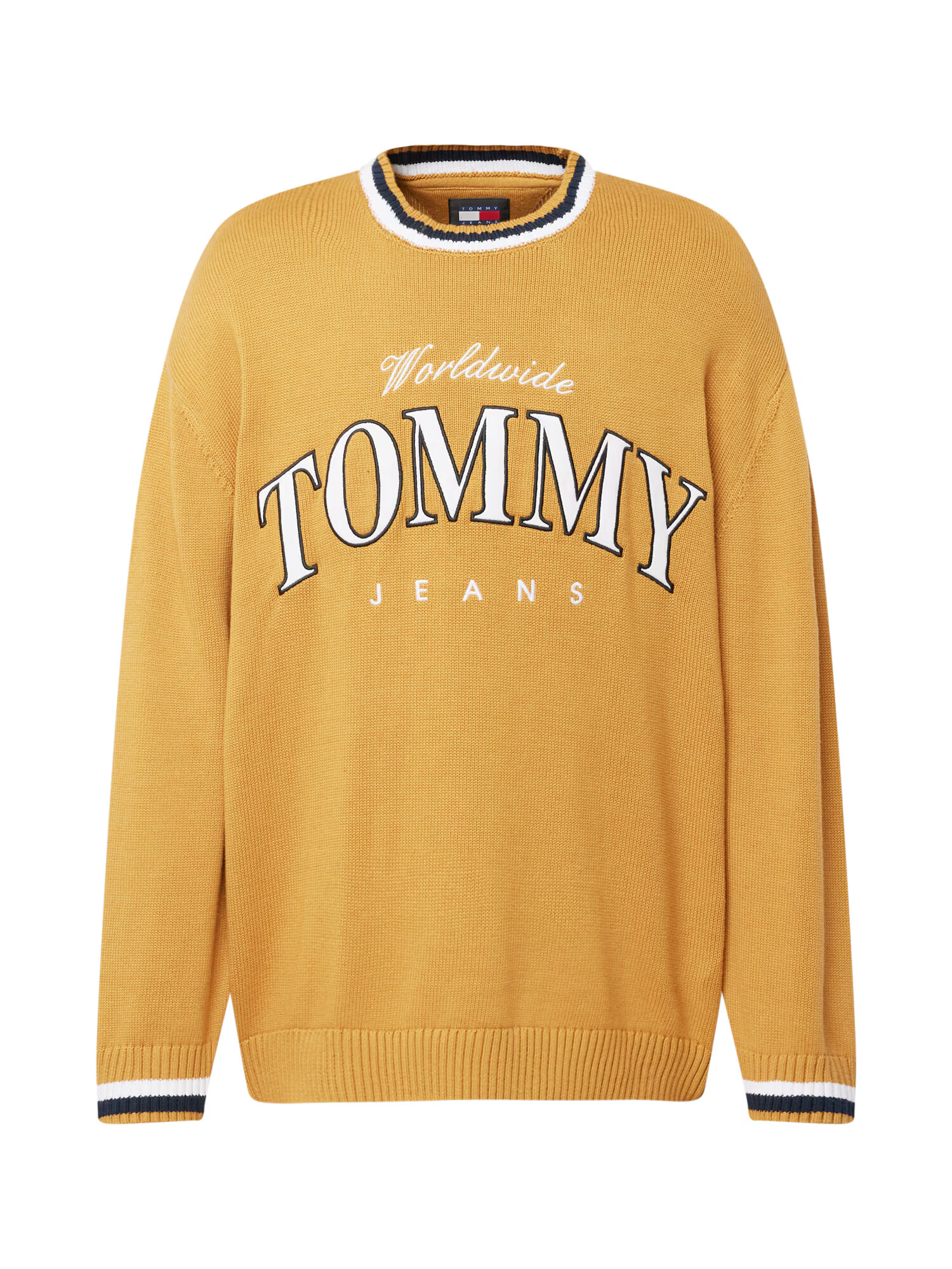 Tommy Jeans Πουλόβερ 'VARSITY' σκούρο μπλε / κάρυ / λευκό - Pepit.gr