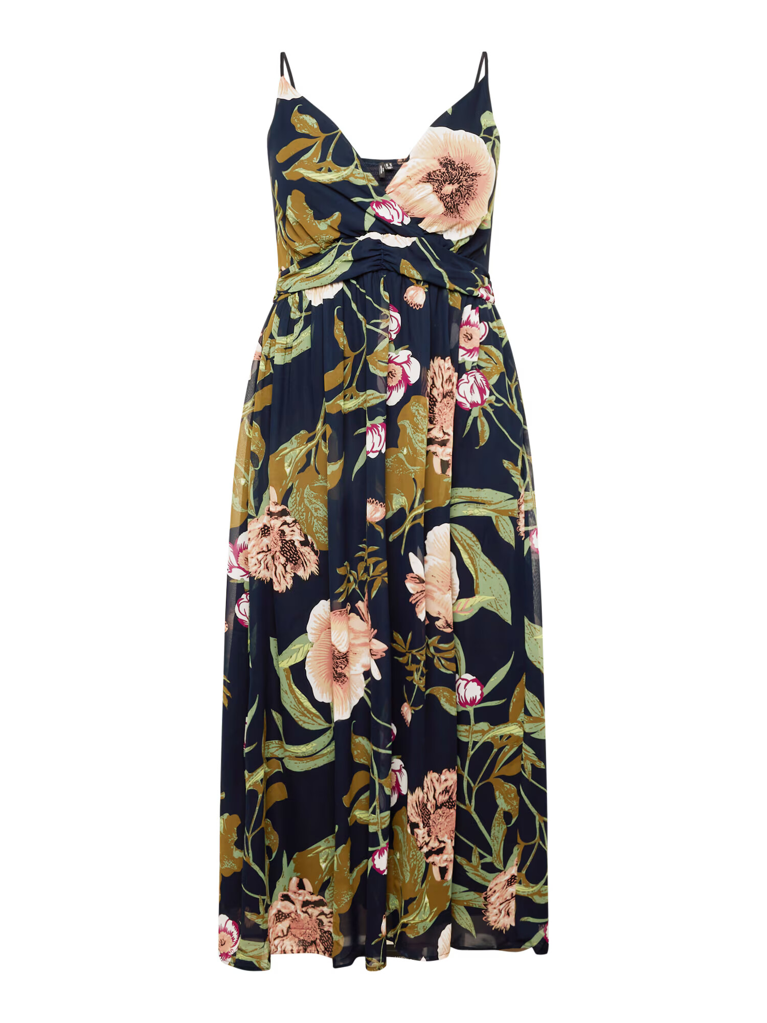 Vero Moda Curve Καλοκαιρινό φόρεμα 'VMKATNISS S/L MAXI DRESS EXP GA CUR' ναυτικό μπλε / χακί / ανοικτό πράσινο / πούδρα - Pepit.gr