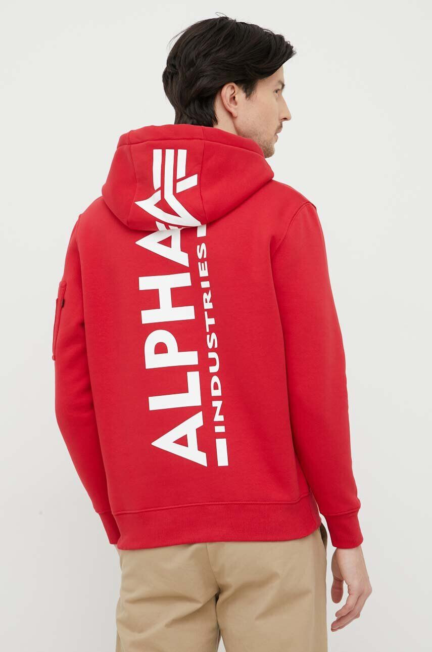 Alpha Industries Μπλούζα χρώμα: κόκκινο με κουκούλα - Pepit.gr