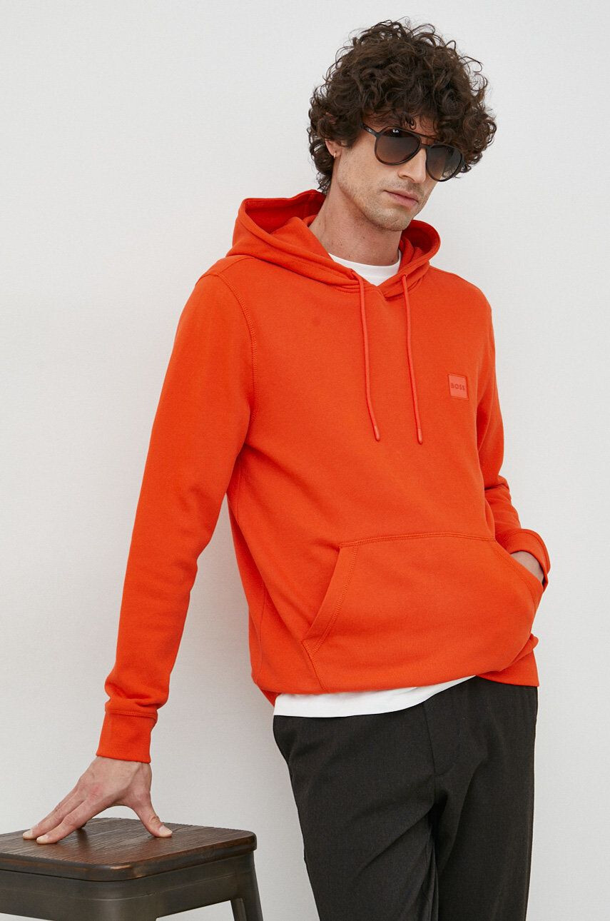 Boss Orange Βαμβακερή μπλούζα BOSS BOSS CASUAL χρώμα: μαύρο με κουκούλα - Pepit.gr