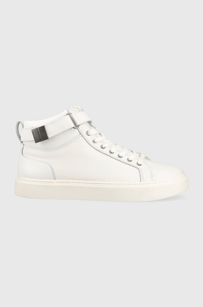 Calvin Klein Δερμάτινα αθλητικά παπούτσια HIGH TOP LACE UP W/PLAQUE - Pepit.gr