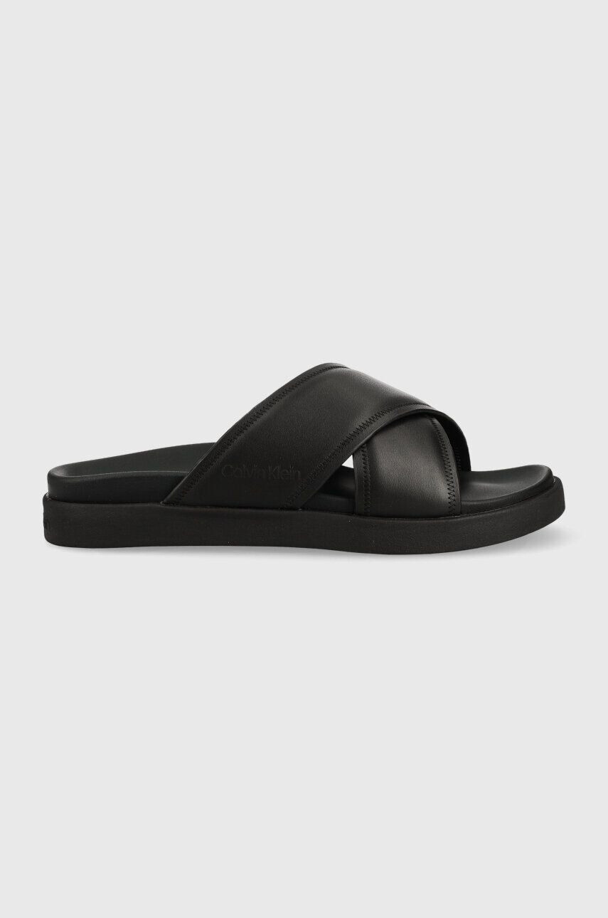 Calvin Klein Δερμάτινες παντόφλες CRISS CROSS SANDAL LTH - Pepit.gr