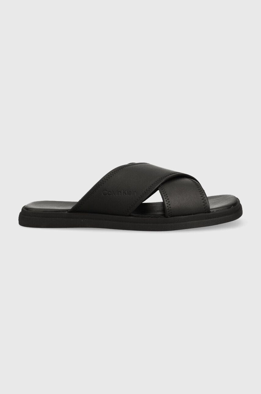 Calvin Klein Δερμάτινες παντόφλες CRISS CROSS SANDAL LTH - Pepit.gr