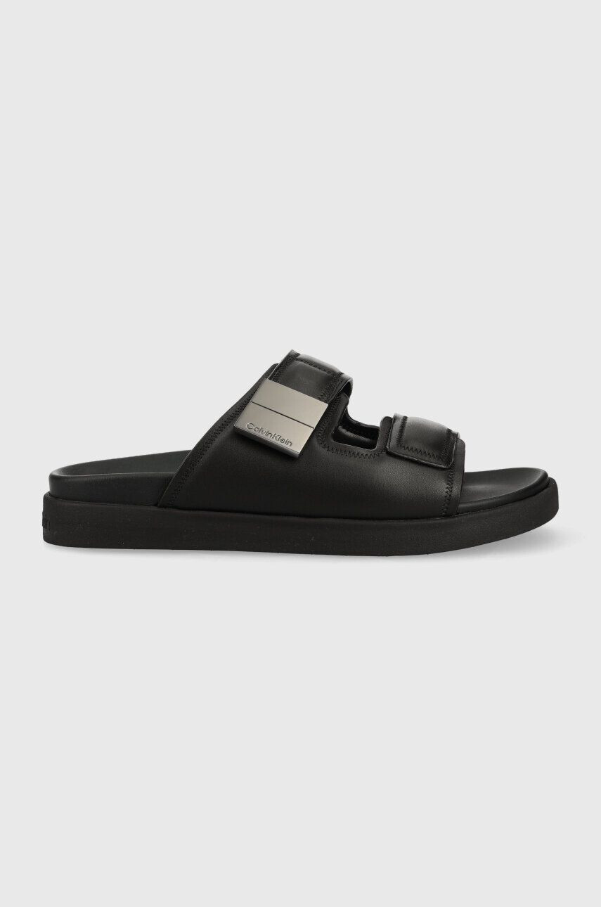 Calvin Klein Δερμάτινες παντόφλες DOUBLE STRAP SANDAL - Pepit.gr