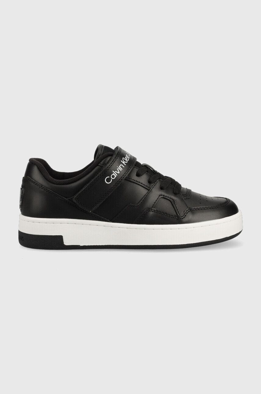 Calvin Klein Jeans Δερμάτινα αθλητικά παπούτσια Basket Cupsole Lace Up Low χρώμα: μαύρο - Pepit.gr