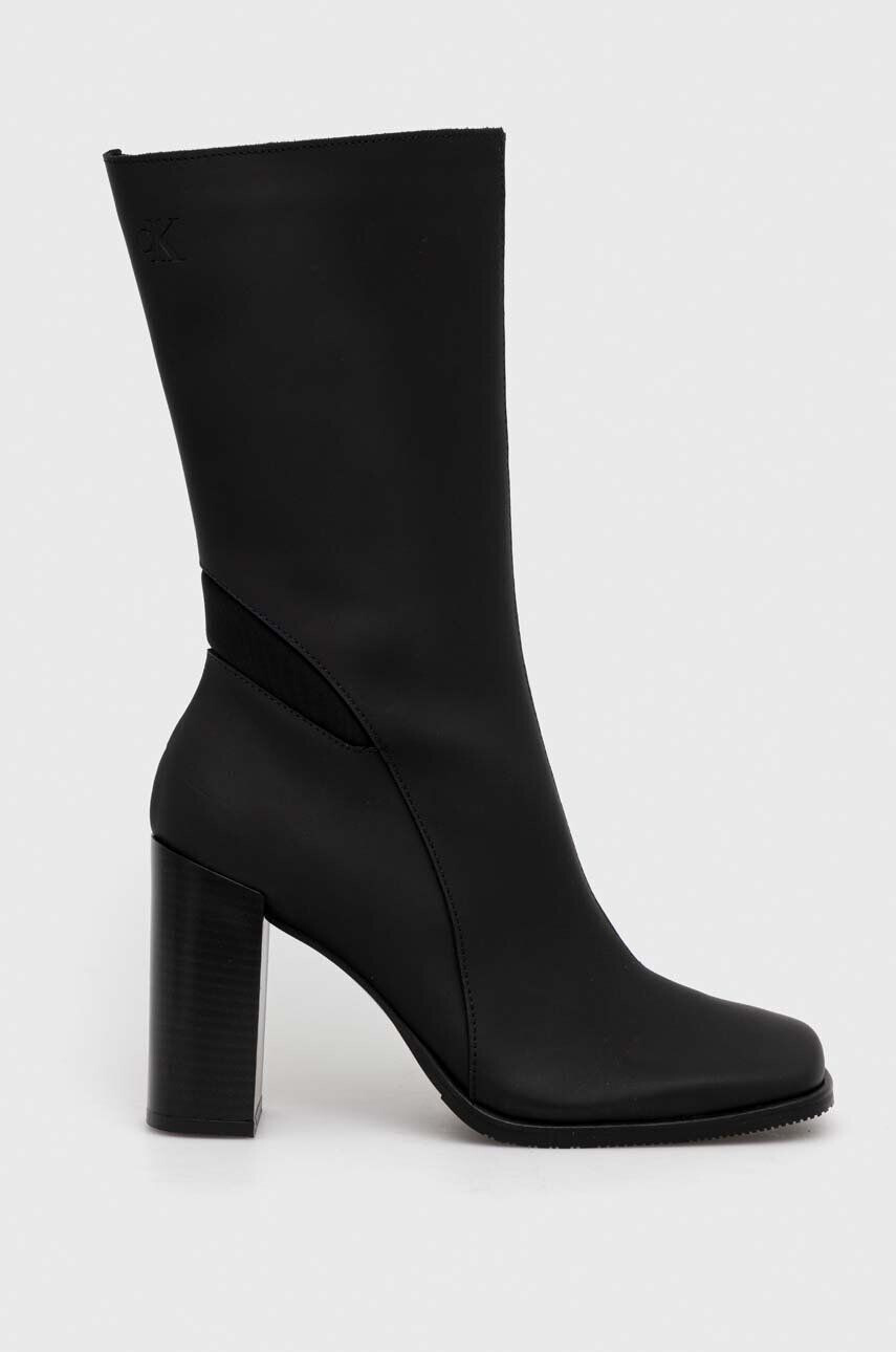 Calvin Klein Jeans Δερμάτινες μπότες HEEL ZIP BOOT LTH WN - Pepit.gr