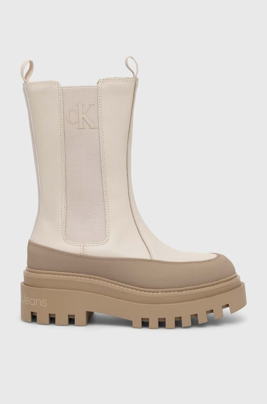 Calvin Klein Jeans Δερμάτινες μπότες τσέλσι FLATFORM CHELSEA BOOT LTH WN - Pepit.gr