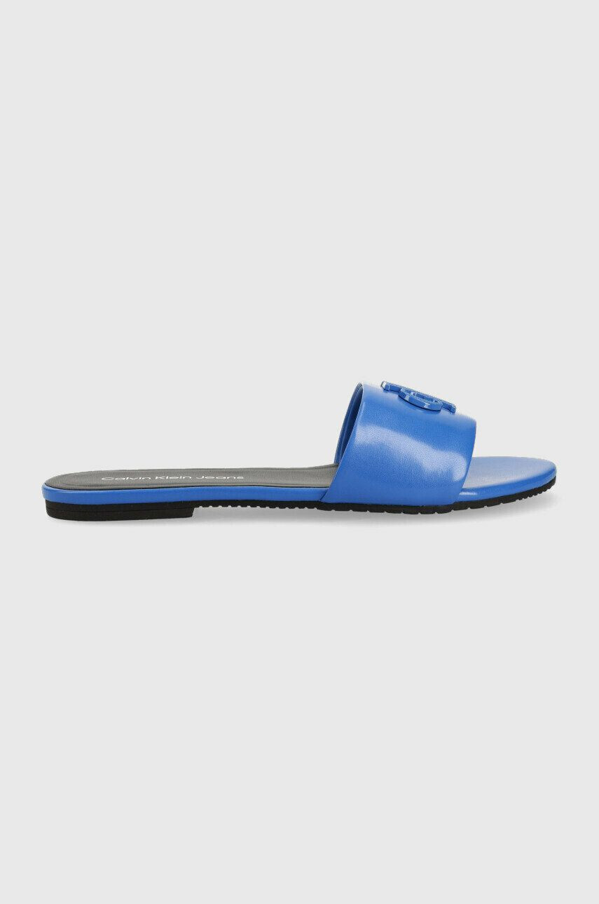 Calvin Klein Jeans Δερμάτινες παντόφλες FLAT SANDAL STRAP HW - Pepit.gr