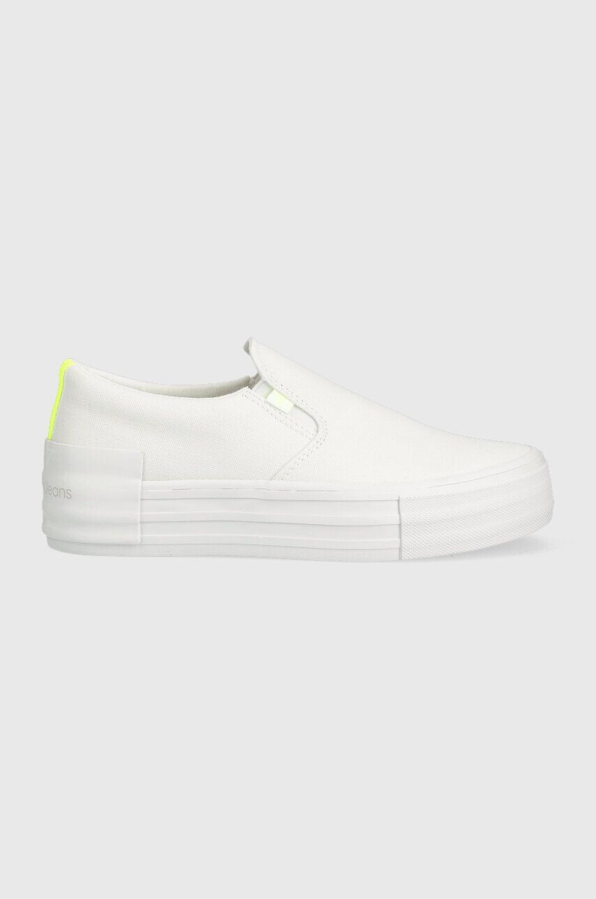 Calvin Klein Jeans Πάνινα παπούτσια VULC FLATF BOLD SLIPON FLUO CONT χρώμα: άσπρο - Pepit.gr