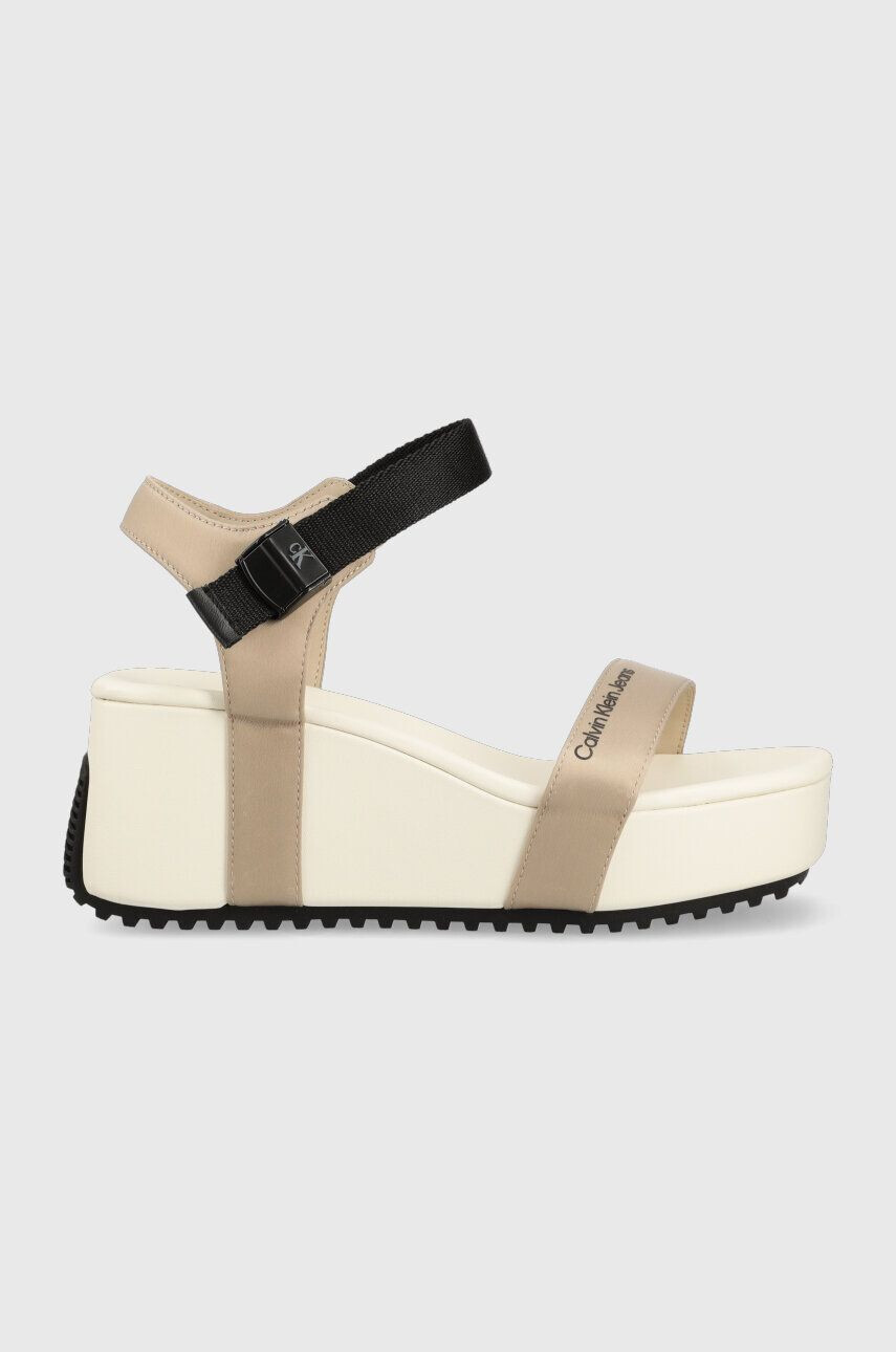 Calvin Klein Jeans Σανδάλια WEDGE BLCOK SANDAL SATIN/HW χρώμα: άσπρο YW0YW00980 - Pepit.gr