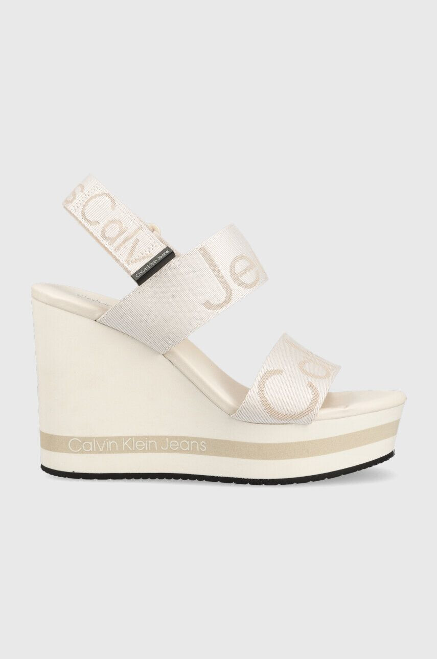 Calvin Klein Jeans Σανδάλια WEDGE SANDAL WEBBING χρώμα: μπεζ YW0YW00959 - Pepit.gr