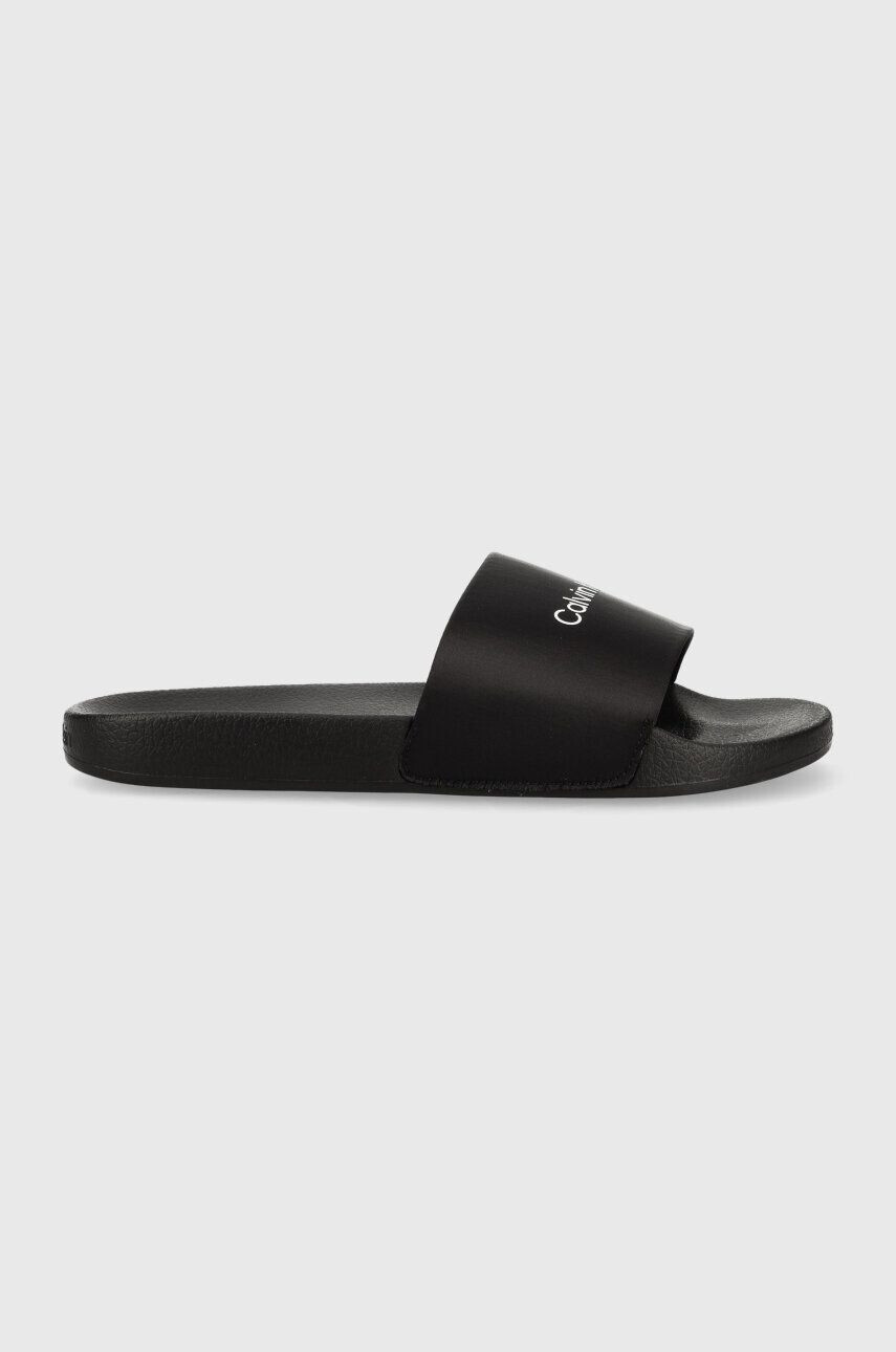 Calvin Klein Παντόφλες POOL SLIDE - SATIN χρώμα: μαύρο HW0HW01508 - Pepit.gr