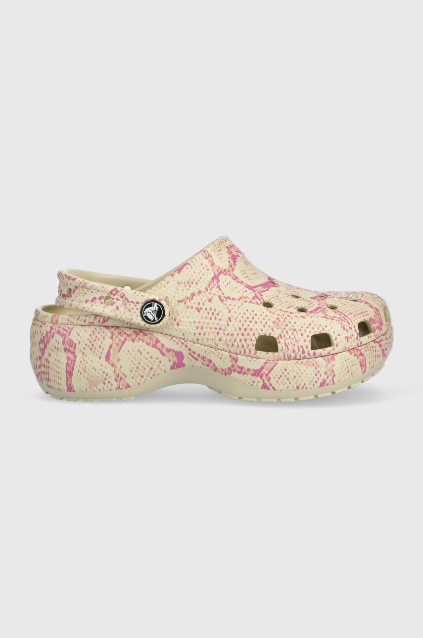 Crocs Παντόφλες Classic Platform Snake Print Clog χρώμα: μπεζ 208231 - Pepit.gr