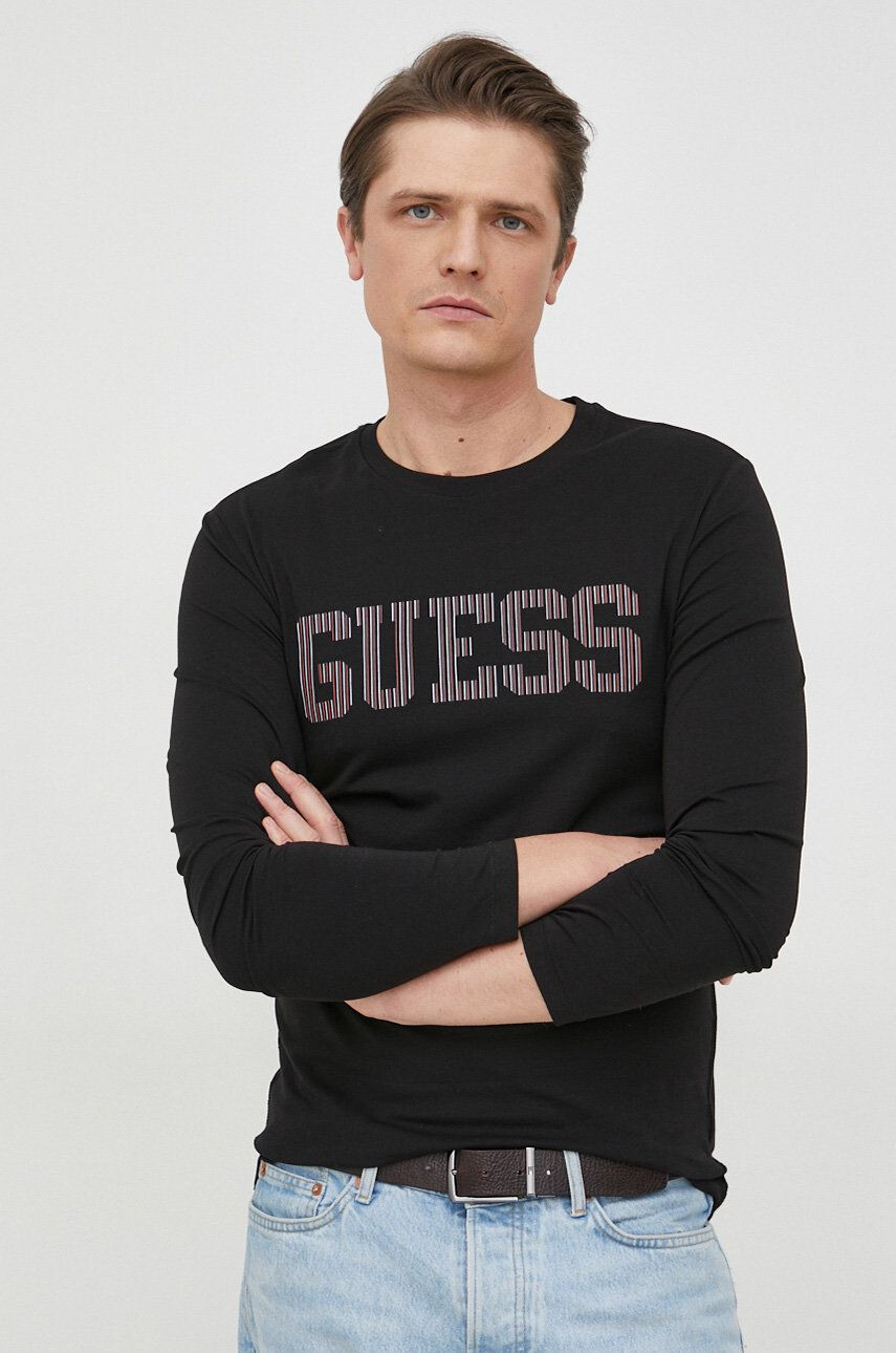 Guess Longsleeve χρώμα: μαύρο - Pepit.gr