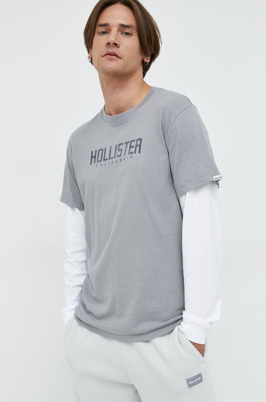 Hollister Co. Βαμβακερή μπλούζα με μακριά μανίκια χρώμα: γκρι - Pepit.gr