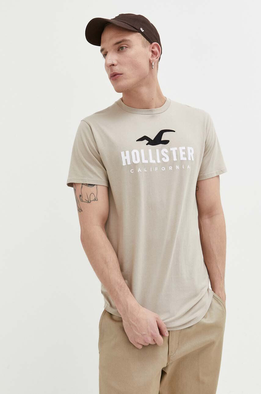 Hollister Co. Βαμβακερό μπλουζάκι χρώμα: μπεζ - Pepit.gr