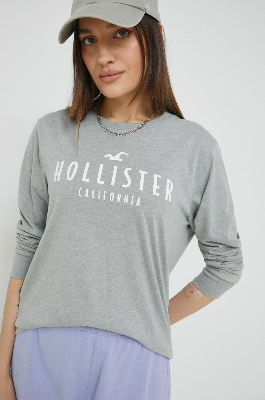 Hollister Co. Longsleeve χρώμα: γκρι - Pepit.gr