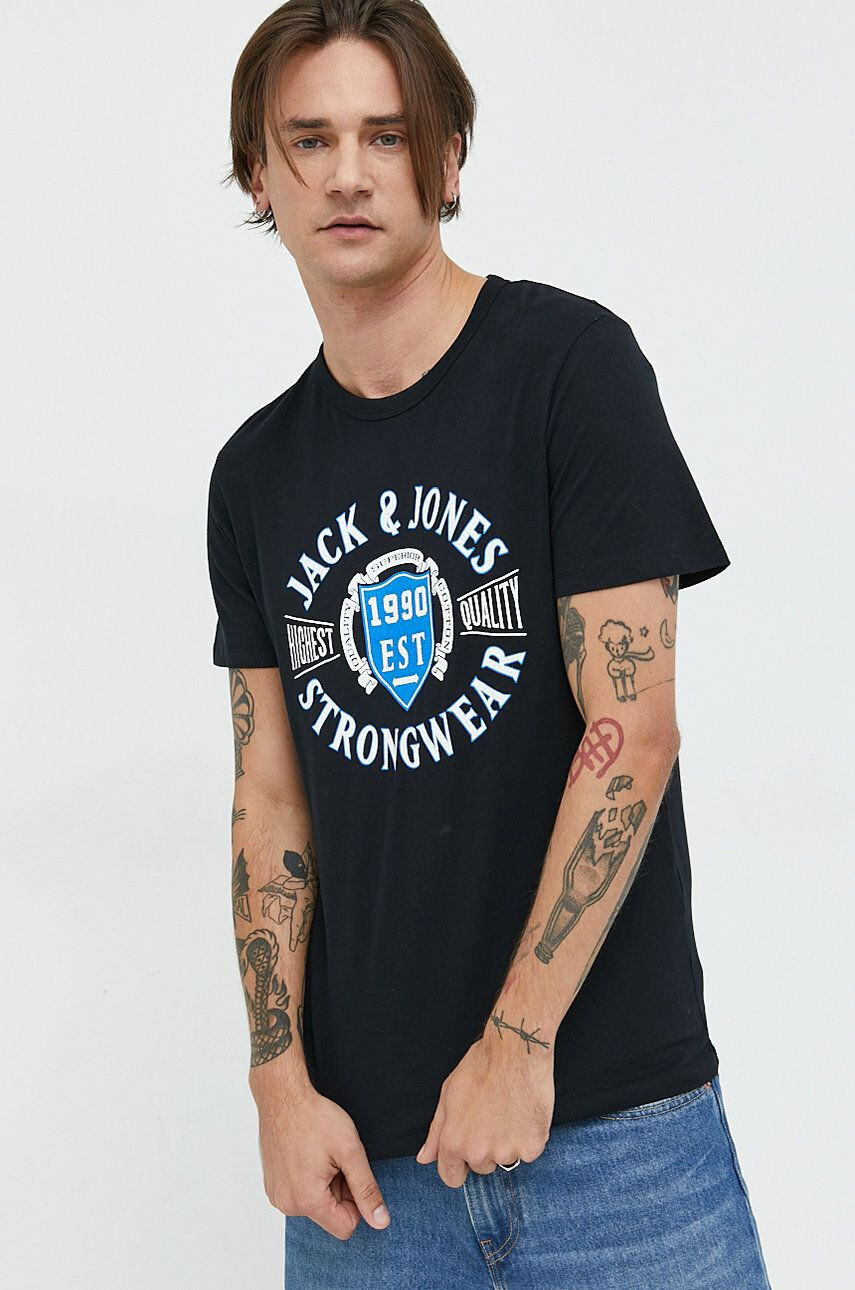 Jack & Jones Βαμβακερό μπλουζάκι χρώμα: μαύρο - Pepit.gr