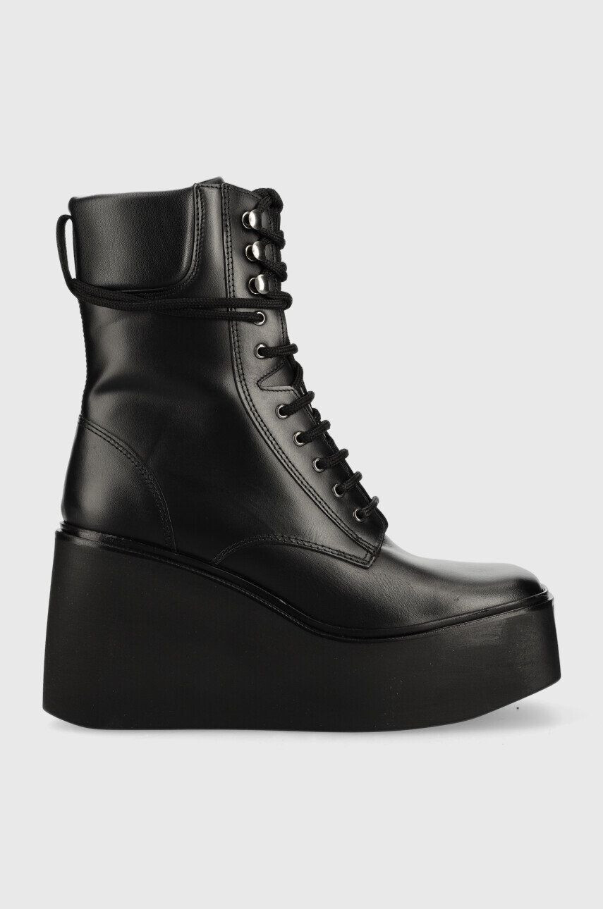 Kurt Geiger London Δερμάτινες μπότες Stately Lace Up Boot γυναικεία χρώμα: μαύρο - Pepit.gr