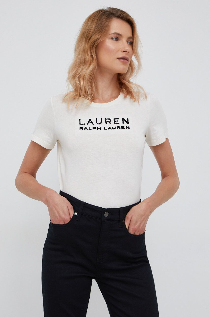 Lauren Ralph Lauren Μπλουζάκι χρώμα: μπεζ - Pepit.gr