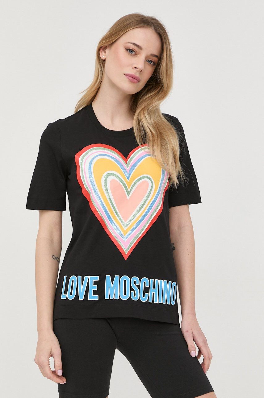 Love Moschino Βαμβακερό μπλουζάκι χρώμα: μαύρο - Pepit.gr